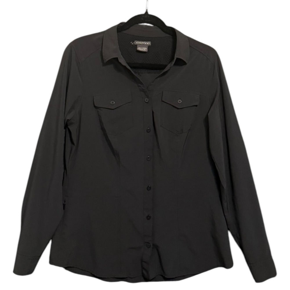 ExOfficio Womens Long Sleeve Hiking Shirt Black Button Down Medium